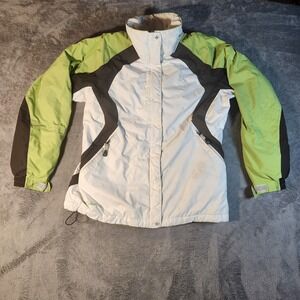Columbia Jacket Womens Medium White Green Black Rain Waterproof Storm Dry‎ Y2K